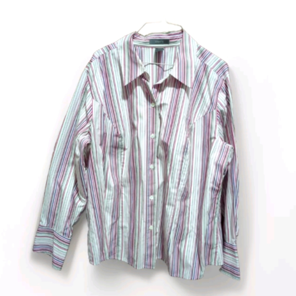 Liz Claiborne Women’s Striped Button Down Shirt Long Sleeves Button Cuff Sz 18W